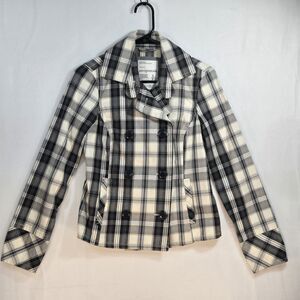 Aeropostale Womens Peacoat Jacket Sz Small Black White Plaid Lightweight Unlined